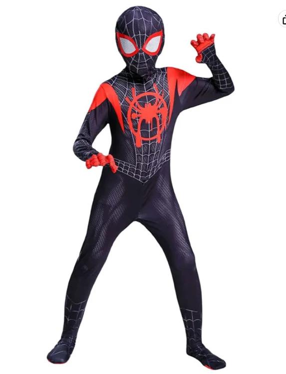 Kids Superhero Super Stretch Jumpsuit Halloween Cosplay Spider Pattern Performance Jumpsuit Movie Character Mask Set