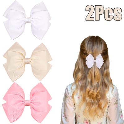 2 Peças Minimalista Sólido Laço de Fita Grampo de Cabelo Grosgrain Presilhas Feito à Mão Simples Para o Dia a Dia Acessórios de Cabelo Infantis Para Mulheres Meninas