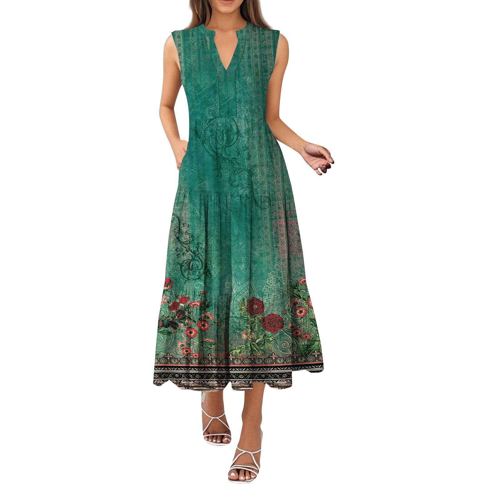 

Женские модные летние платья без рукавов с V-образным вырезом и винтажным цветочным принтом в складку M