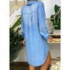 Plus Size Long Sleeve Denim Shirt Dress: Oversized Casual Solid Color Mid-Length Dress with Lapel Collar, Pockets Sexy Flowy Design for Women