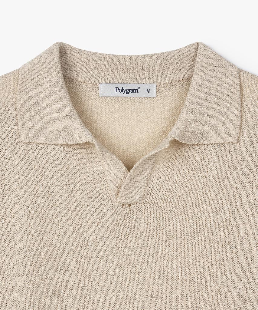 POLYGRAM Boucle Open Collar Half Knit - Beige