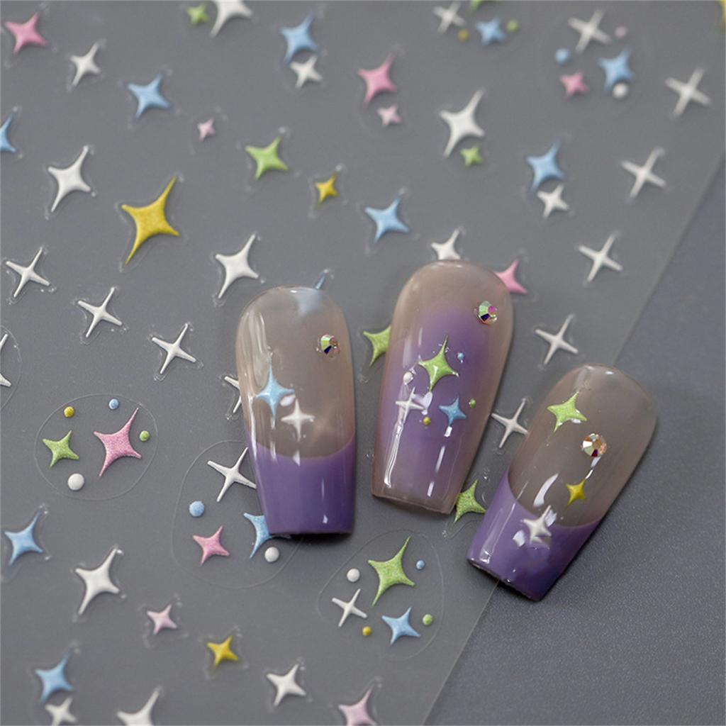 1pcs 5D Relief Colorful Star Nail Art Stickers Multi Macaron Mangxing Nail Decorations Self Adhesive Decals Accessories