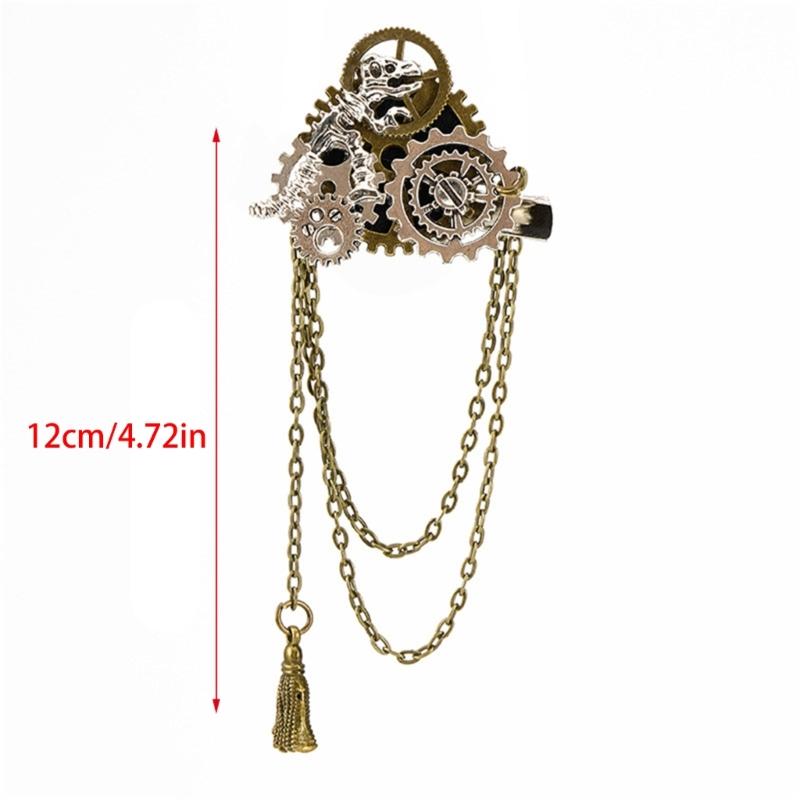 Steampunk Anime Mechanical Gear Brooch Hair Clip Metal Barrettes Unisex Punk Badge Chest Pin Halloween Party Accessory
