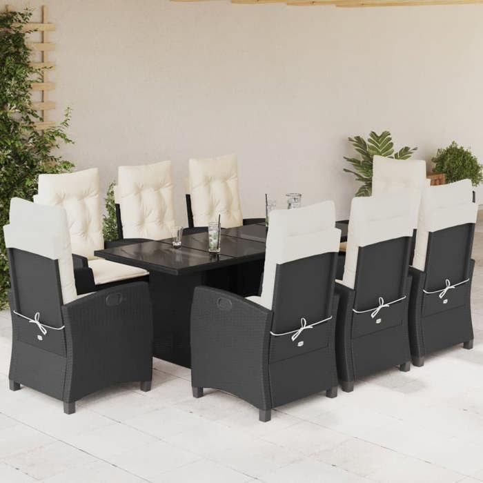 VidaXL Ensemble à Manger de Jardin avec Coussins 9 pcs, Table et Chaises avec Dossier Réglable, Meubles d'Extérieur, 3212682