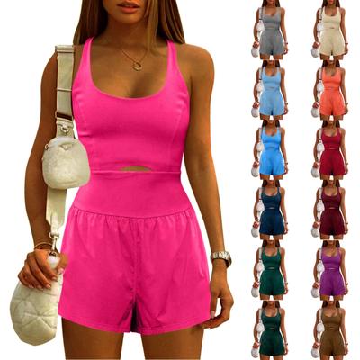 Combinaison de sport moulante taille haute pour femme, couleur unie, short de yoga