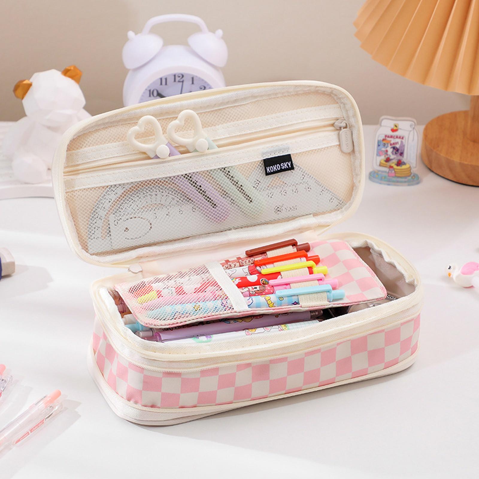 

Retractable Pencil Case Multifunctional Double Zipper Large Capacity Pouch one size рожевий