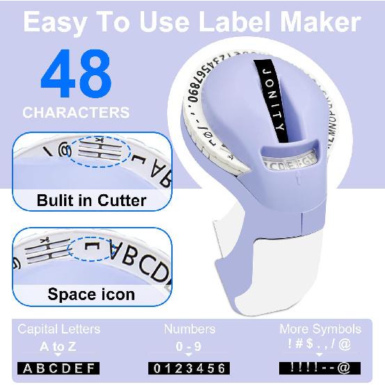 Embossing Label Maker Machine with 6 Tapes, Old School Embosser Labeler with 6 Rolls 3D Embossing Label Waterproof for Office and DIY- Purple