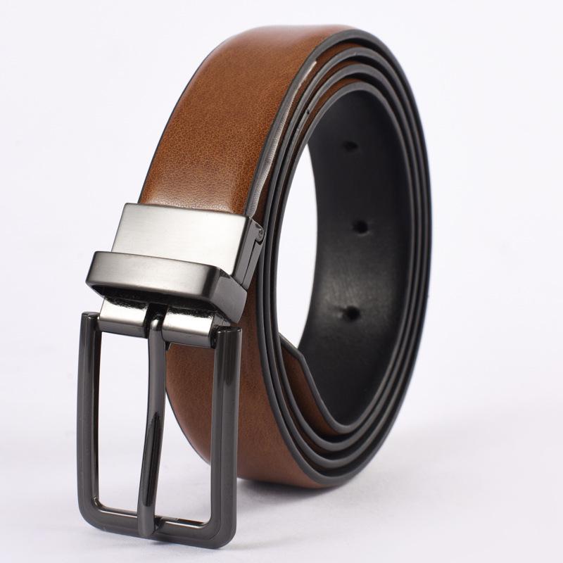 Men's Plus Size Genuine Leather Reversible Belt with Rotating Pin Buckle - Casual and Versatile.