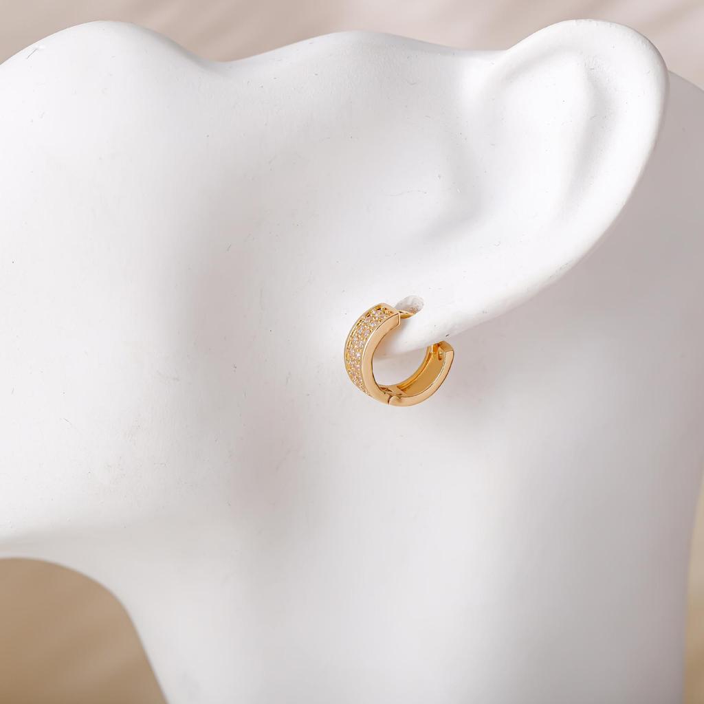 Light Luxury Diamond Row Earrings: Trendy Metal Studs for Men & Women, Popular European & American Rap Style Accessories