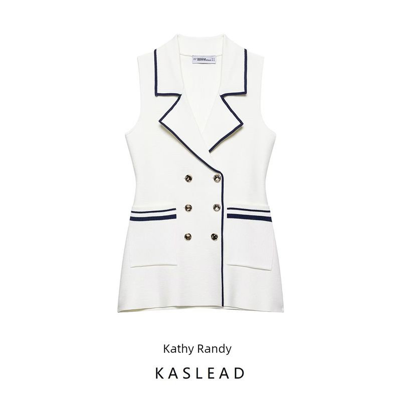 Kaslead New Arrival Women's Fashion Style Minimalist Trim Lapel Sleeveless Knitting Vest 4192059 080