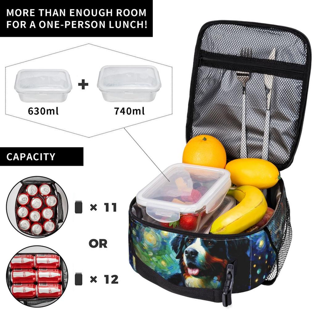 Sternennacht Berner Sennenhund Van Gogh Liebhaber Isolierte Lunchtasche für Frauen Kinder Essensboxen Thermische Lunchbox Tragetasche
