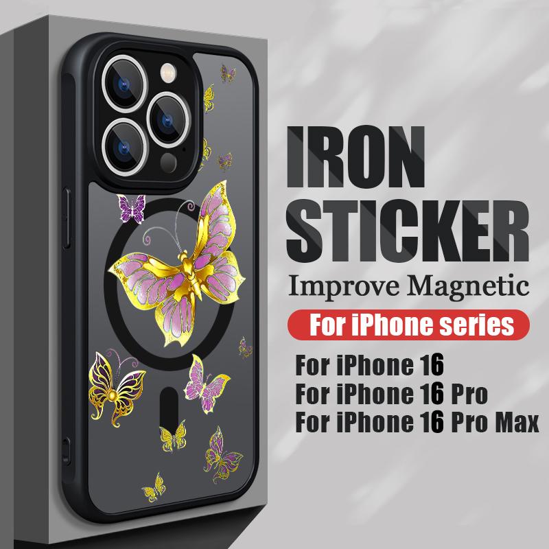 For iPhone 15 14 Pro Max 12 13 Pro 11 Colorful Butterfly Phone Case Magnetic For Magsafe Wireless Charging Acrylic Clear Cover