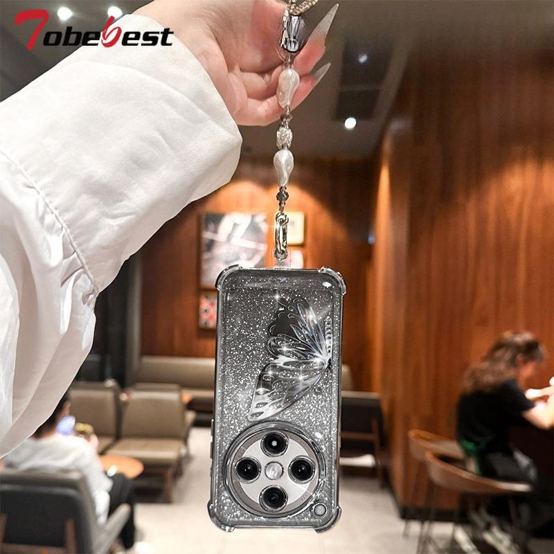 Laser Butterfly Shockproof Plating Glitter Bracelet Case For OPPO Find X8 Pro X8S Plus X7 Ultra Silicone Cover