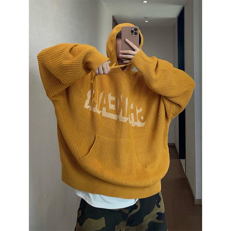 Salted Egg Yolk Men s American Hooded Sweater - Autumn/Winter Loose Knitwear Cleanfit Hoodie Jacket M