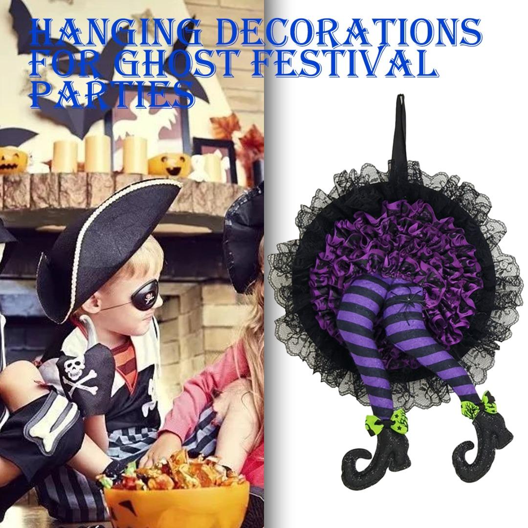 

Малинаиси Хэллоуин Ведьма Ноги Венок с кружевной юбкой Дверь Висячая гирлянда Украшение