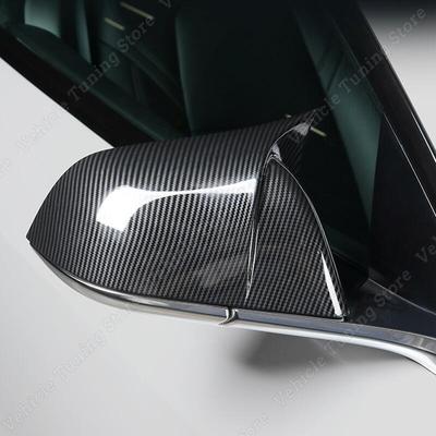 2pcs Rearview Mirror Cover Cap Gloss Black Carbon Fiber for Tesla Model Y 2022 Model Y GT Style ABS Overlays