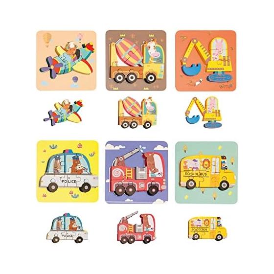 Wooden Puzzle Montessori Educational Toy Children s Shape Puzzle (6 Vehicles)