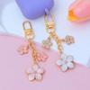 Alloy Cherry Blossom Keychain Enamel Coating Pearl Drop Keyring Lovely Flower Key Holder  Daily Use
