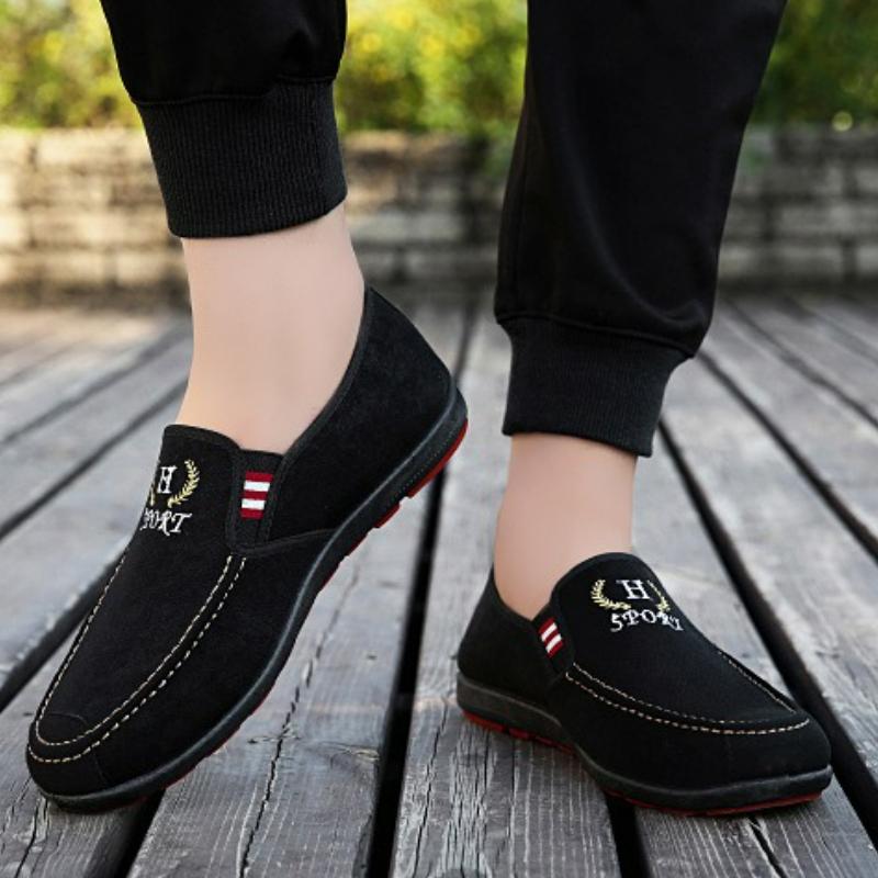Men's Shoes Low-top Canvas Shoes Lightweight Walking Flats Breathable Cloth Shoe Soft Sole Casual Loafers Slip-on Driving Shoes