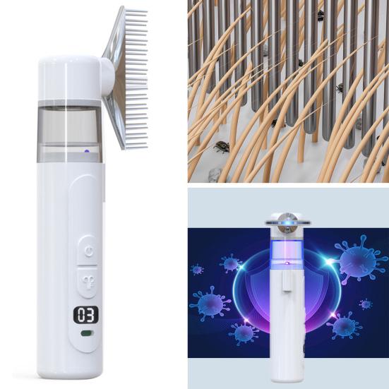 Electric Louse Comb Wireless Rechargeable 2-in-1 Vacuum Comb Portable Nit Comb Flea Remover Fine-Toothed Comb for Pets Adults Children All Hair Types