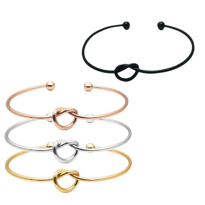 Minimalist 2mm Thin Titanium Steel Love Heart Knot Bangle Chic Knot Cuff Bracelet