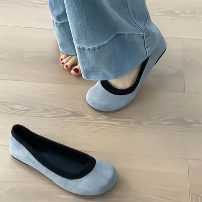 Niche Retro Round Head Shallow Mouth Single Shoes Women's 2024 New Korean Version Suede Leopard Print Soft Sole Ballet Shoes Grandma Shoes