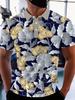 Print Design - Non-Textured Men'S Short Sleeve Polo Fashion Golf Deep Blue with Golden And Silver Floral Pattern Pullover with Collar Summer Graffiti