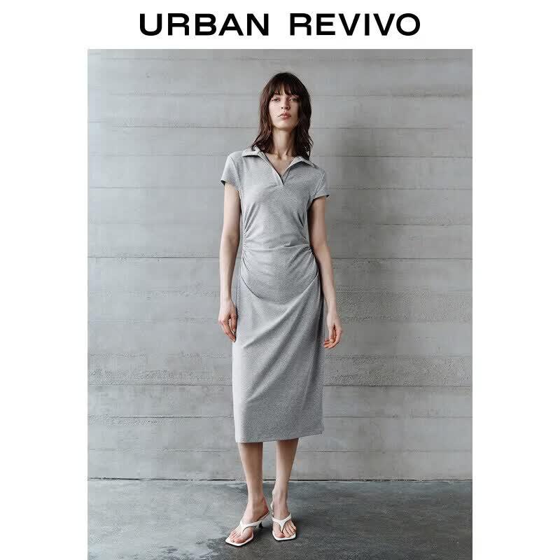 UR2026 Women s Polo Collar Pleated Short Sleeve Dress XL
