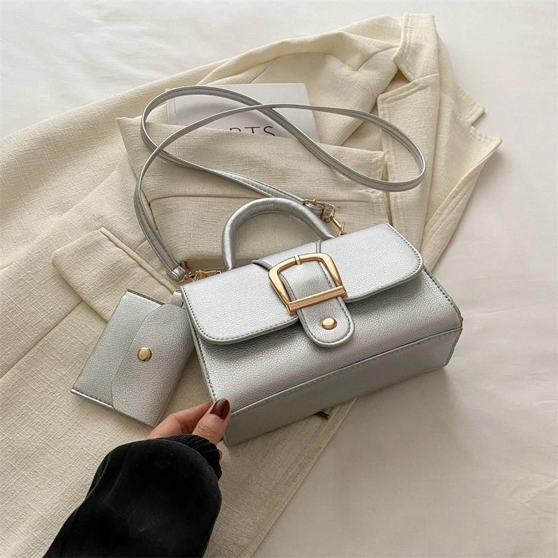 7 Color Pu Leather Ladies Brand Shoulder Bag With Coin Purse Crossbody Small Phone Bag Female Flap Messenger Bag Silver