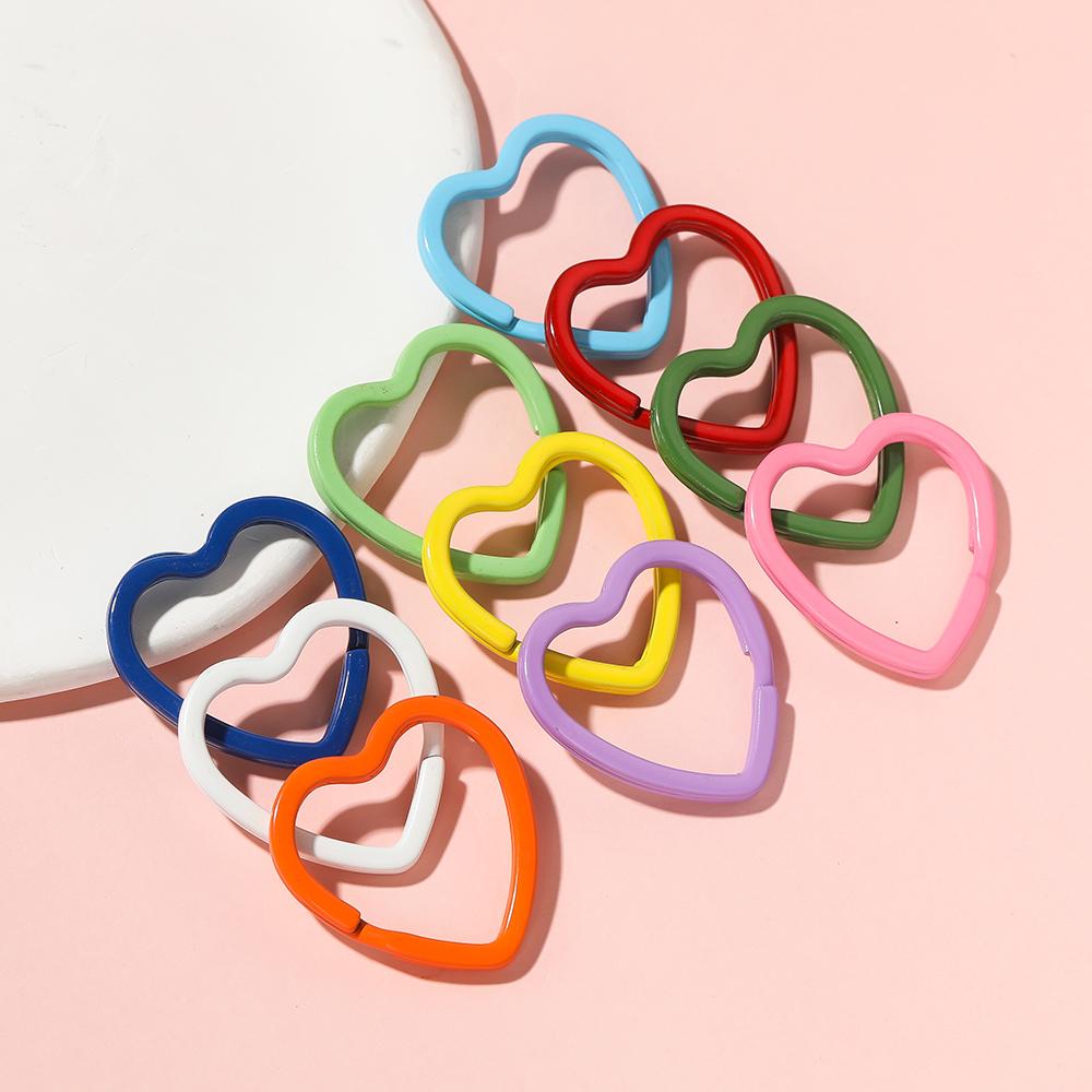 5pcs Cute Colorful Heart Spray Paint Keyring Keychain Split Ring Metal Car Key Ring for DIY Handmade Jewelry Making Accessories
