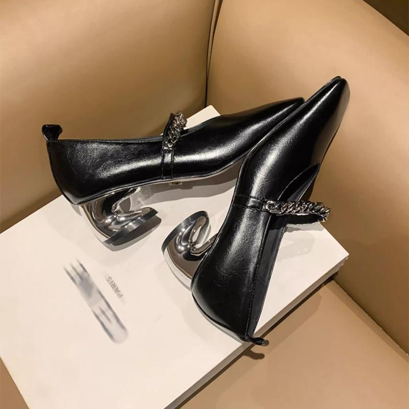 

Fashion 2025 New Hot Sale Square Toe Shallow Metal Chain Elegant Spring Shoes Luxury Brand Mary Janes Dating Catwalk Sexy Women Pumps 34 чёрный