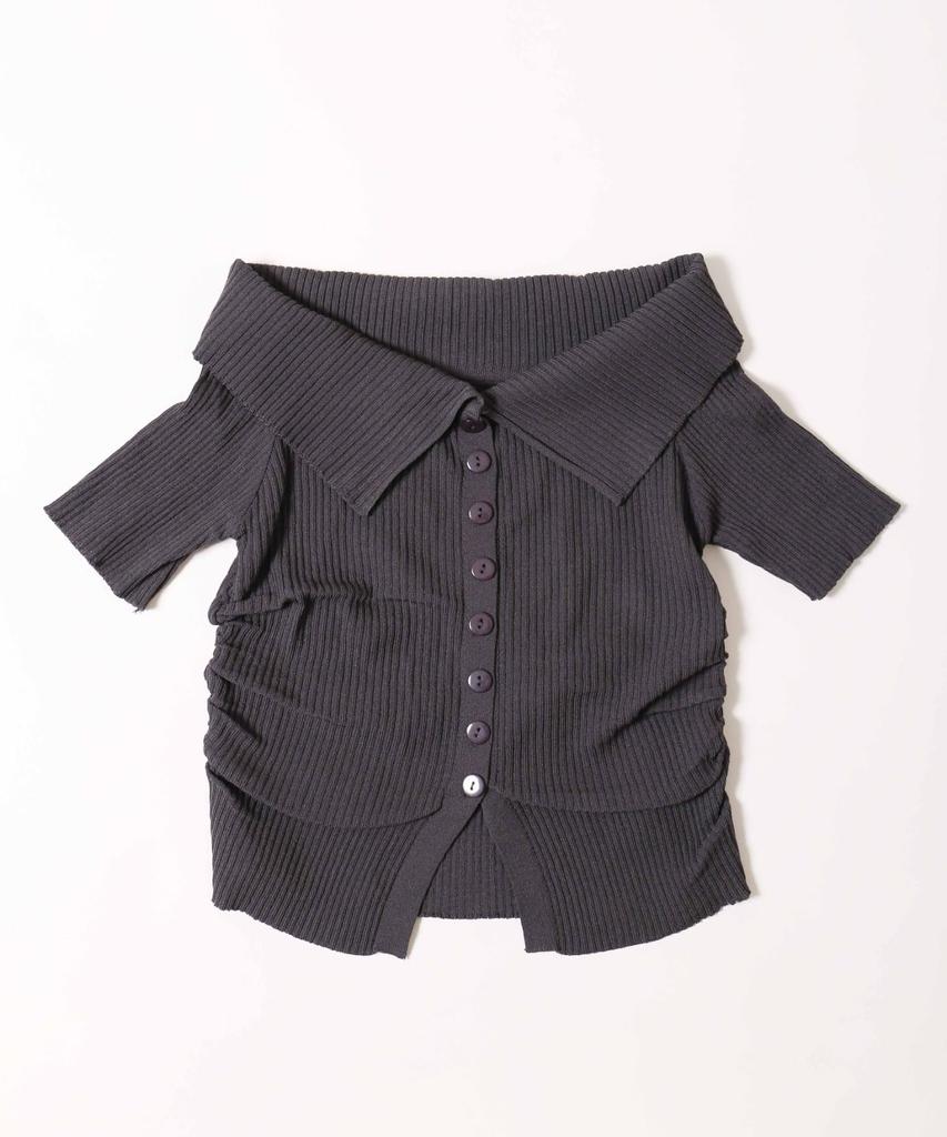 WEGO PHILLY Button Short Sleeve Size Charcoal Off-the-Shoulder Top, Cute, Girly, Women's, F,