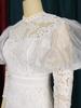 Plus Size Women's See-through Lace Patchwork Puff Sleeve Dress, Round Neck, Cinched Waist, Mid-length.