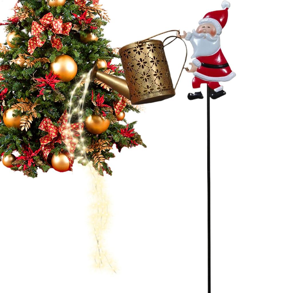 Christmas Solar Lights Santa Claus with Kettle Ground Stake Lamp Outdoor Garden Lawn Decorative Lights for Lawn Pathway Walkway