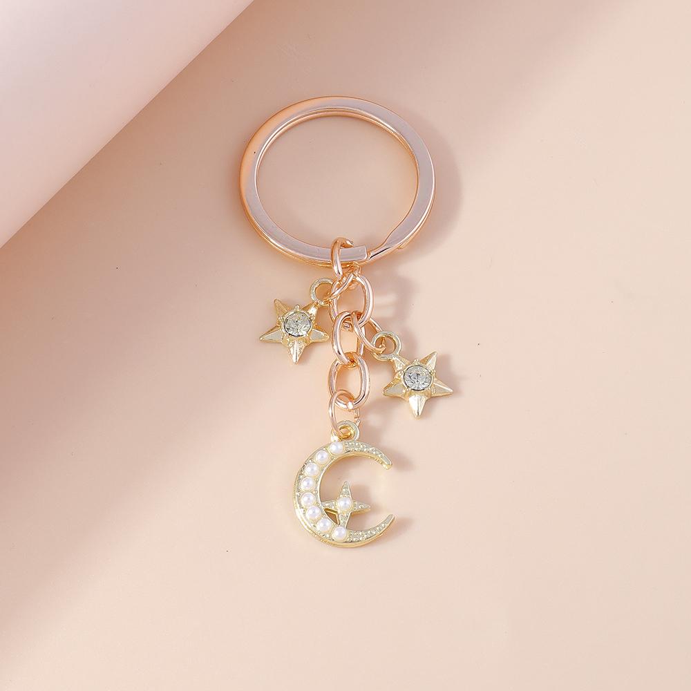Romantic Moon Star Keychains Crystal Key Rings Gift for Women Men Car Key Handbag Pendants Jewelry Making Accessorie