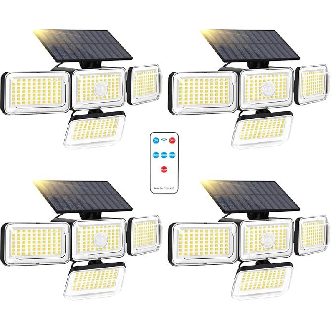 Mokot Solar Lights Outdoor, 288 LED 2800LM Motion Sensor Outdoor Light with Remote Control, 4 Heads IP65 Waterproof Solar Flood Security Lights for