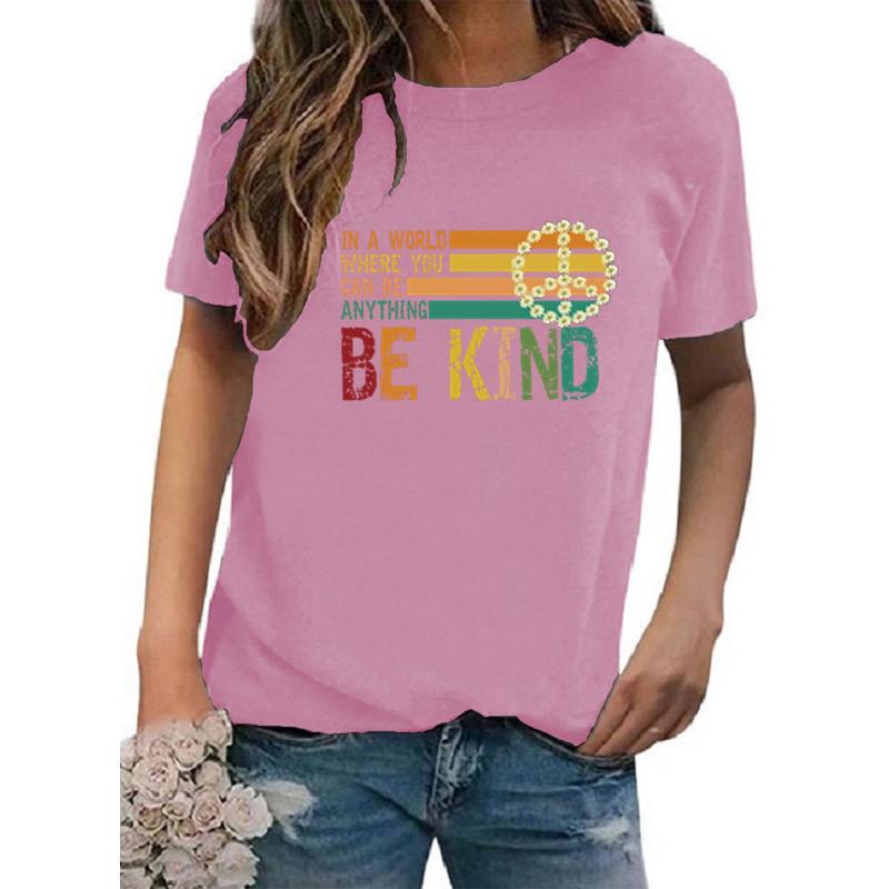 Independent Station Wish Amazon Women's Clothing Crew Neck Printed Short Sleeve Versatile Women's T-Shirt Europe and America