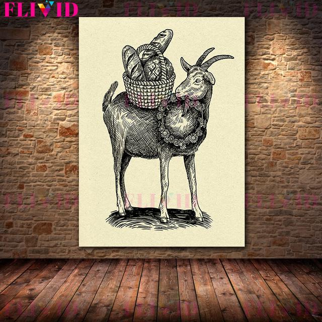 Baba Yaga Swamp Cottage and Pest Doctor Vintage Wall Art Canvas Printed Jungle Witch Magic Animal Elements Art Poster