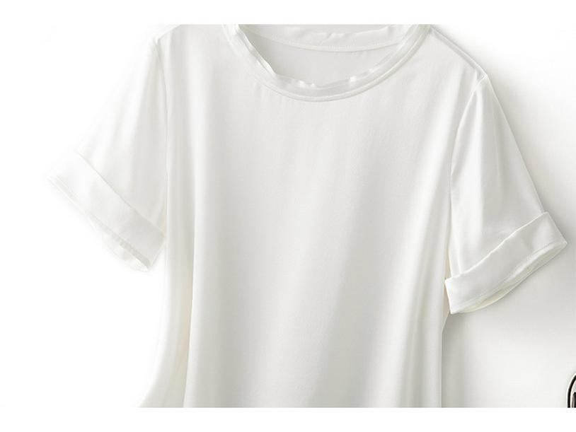 Women's Petite Summer Silk T-Shirt - Pure Color, Short-Sleeved, Mulberry Silk