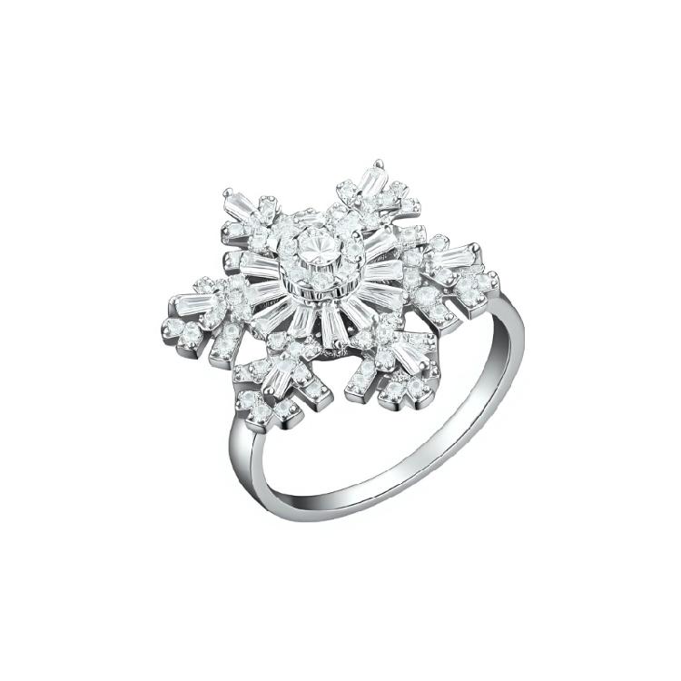 

Fashionable Snowflake Ring Copper Made Double Zircon Design Finger Accessories Suitable for Parties and Dates