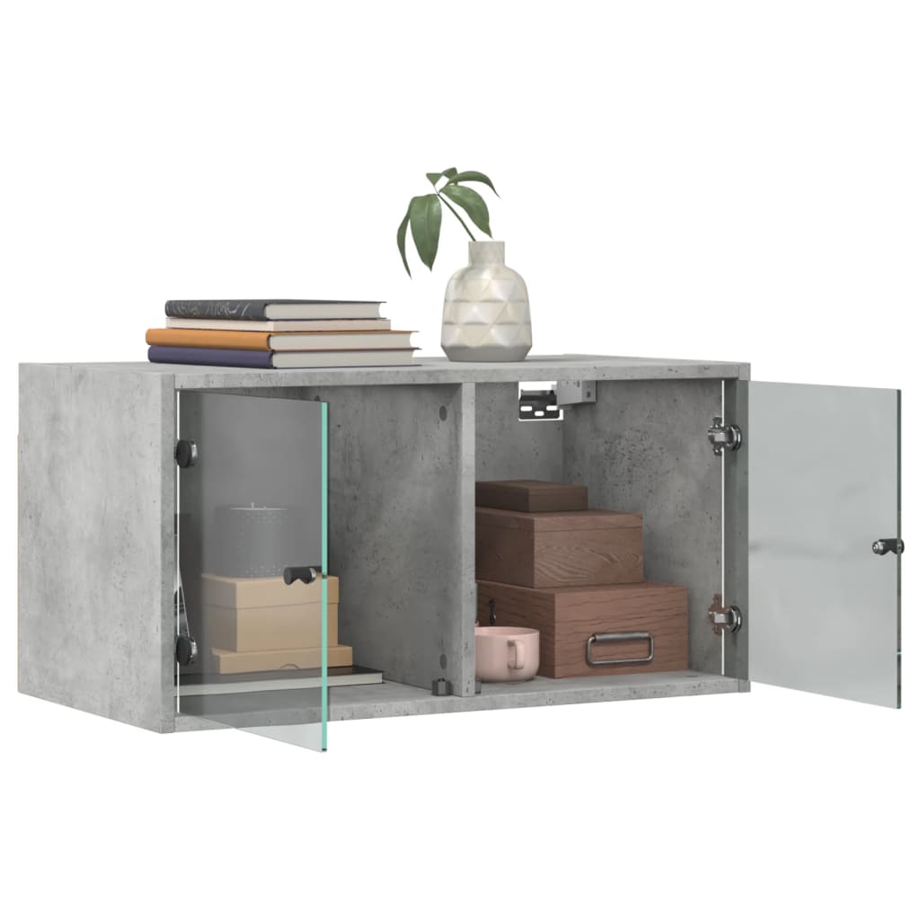 Wall Cabinet with Glass Doors Concrete Grey 68.5 x 37 x 35 cm