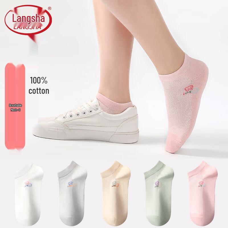 Langsha Women s Pure Cotton Low-Cut Liner Socks 5-Pack One Size Fits Most