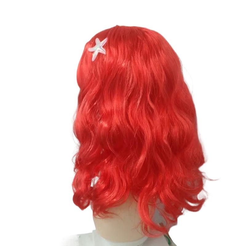 Long Red Curly Mermaid Wig Starfish Hair Accessories For Cosplay Halloween Party Costume Princess Role Play Fancy Dress Prop