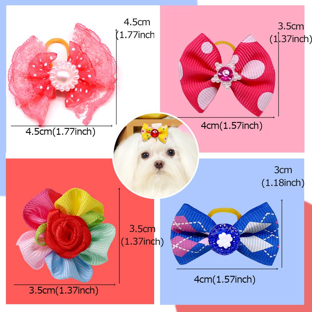 10pcs/set Cute Pet Dog Bows Ball Hair Accessories Grooming Mixed Patterns with Rubber Bands Pet Dog Headwear Pet Supplies
