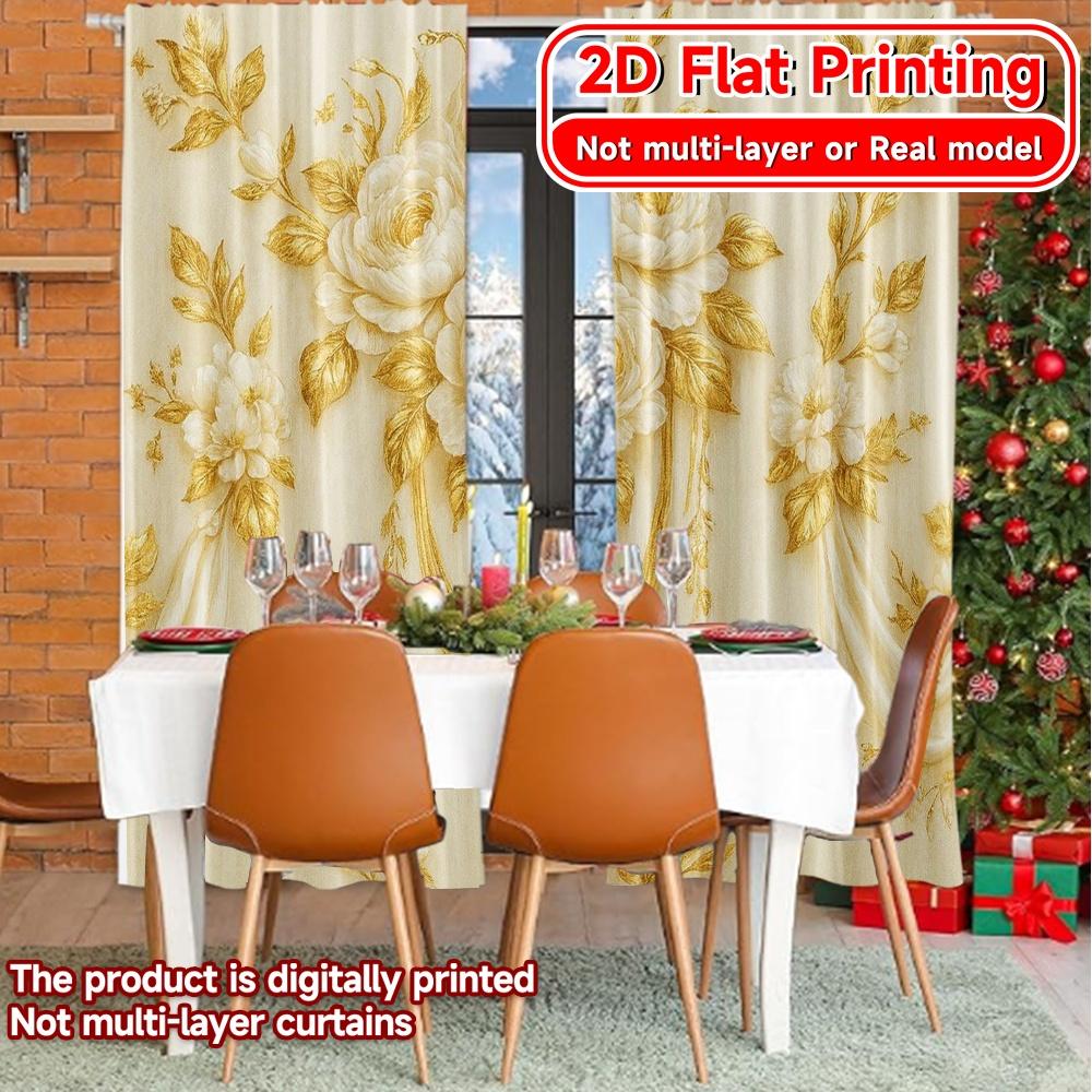 Set Of 2 Elegant Flat Printing Drapery Chic Curtains Drapes Polyester Outdoor Decorations Use Bedroom Living Curtain Perfect For