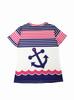 Round neck women's short-sleeved printed T-shirt with stripes, skin-friendly fabric and comfortable