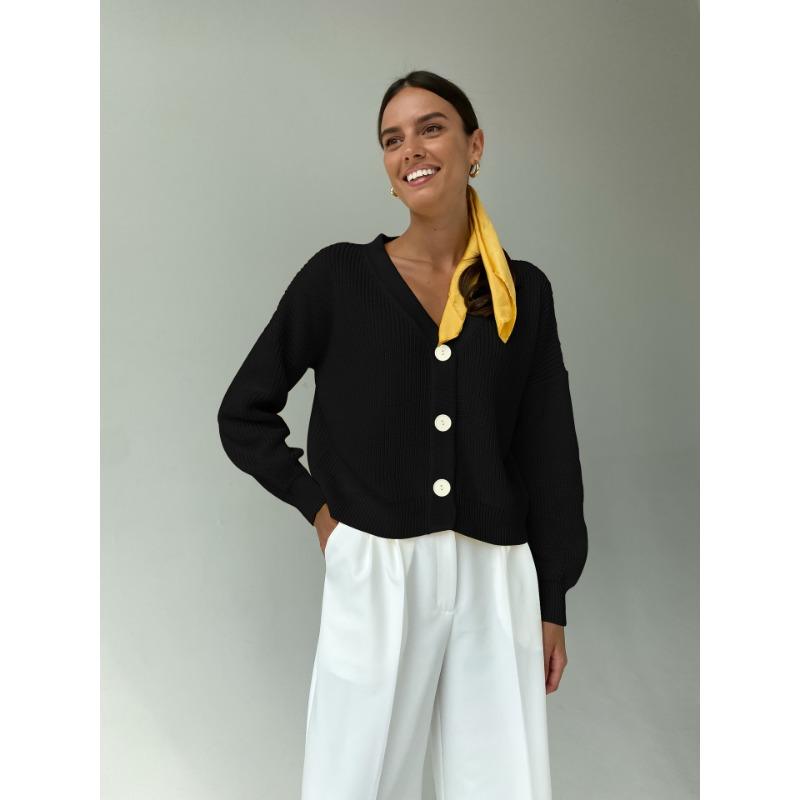 Single Breasted Cardigan V-neck Short Sweater Women Long Sleeved Warm Jacket Solid Color Knit Base Shirt Commut Loose Casual Autumn Winter