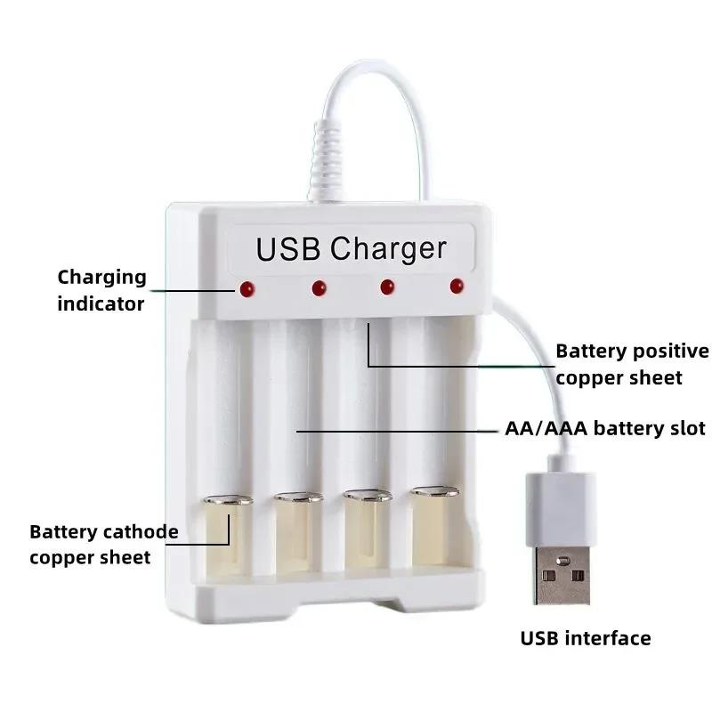 4 Slots USB Output Fast Charging Battery Charger Short Circuit Protection AAA and AA Rechargeable Battery Station