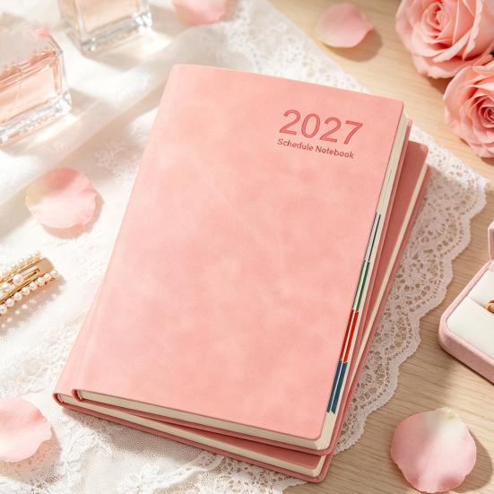 Office Supplies for Planning 2027 A5 Daily Planner, Imitation Leather 320 Page Schedule Notebook with Professional Time Management Journal Ribbon