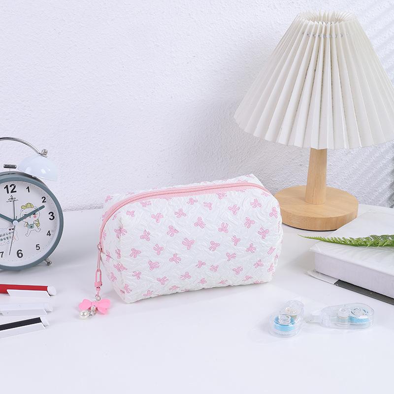 1pc Bow Tie Pattern Pencil Case, Creative Butterfly Tie Zipper Pearl Pendant, Fashion School Supplies - Back To School